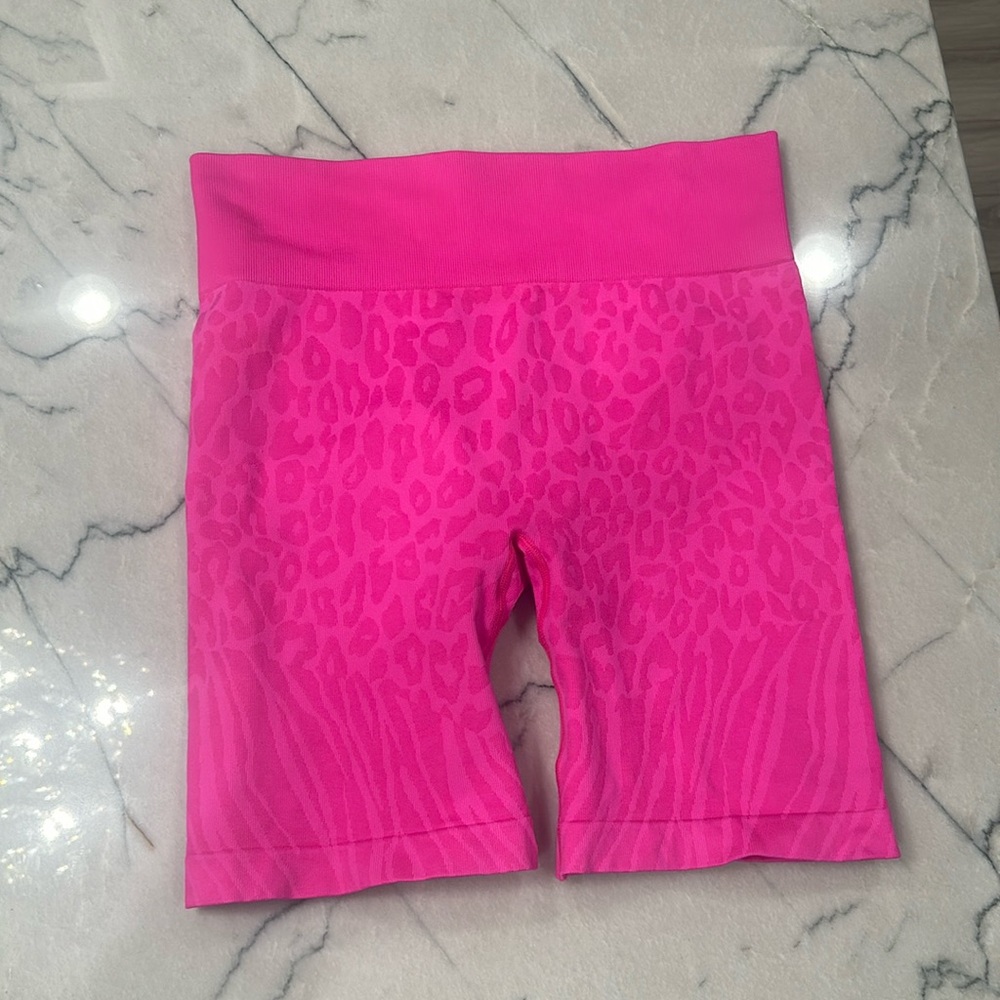 Sofia Vergara pink animal print biker shorts